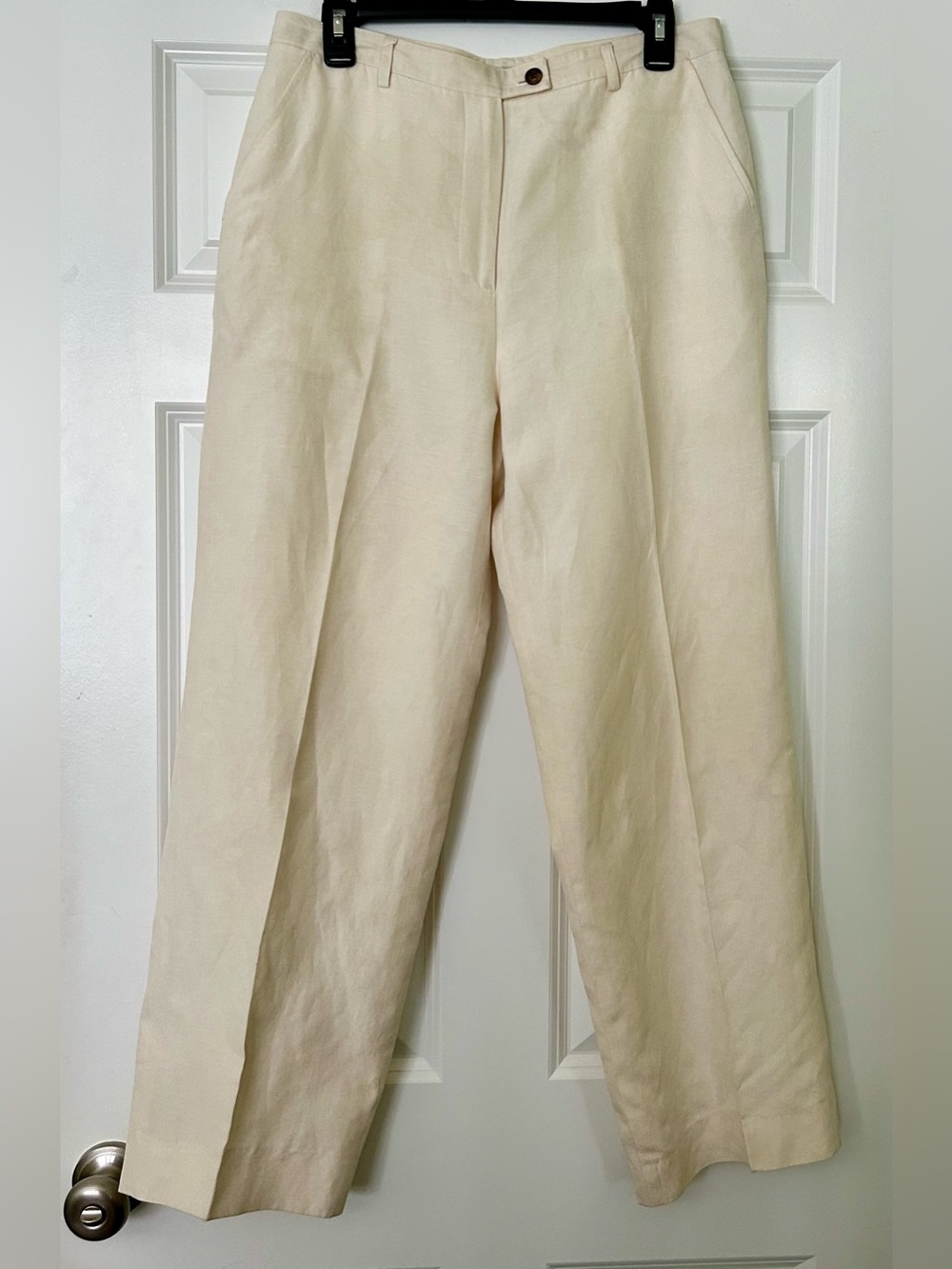 Ann Taylor Cream High-Waist Wide-Leg Silk & Linen Blend Fully Lined Pants
